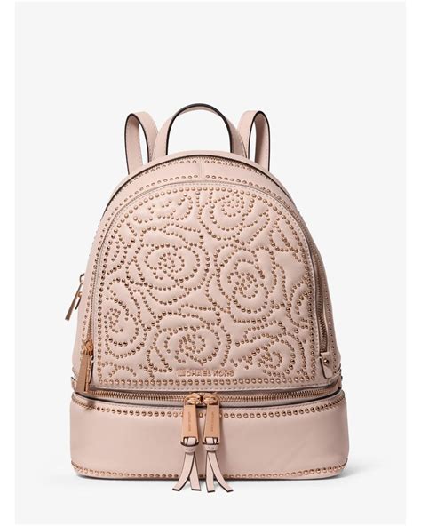 michael kors rhea medium rose studded leather backpack